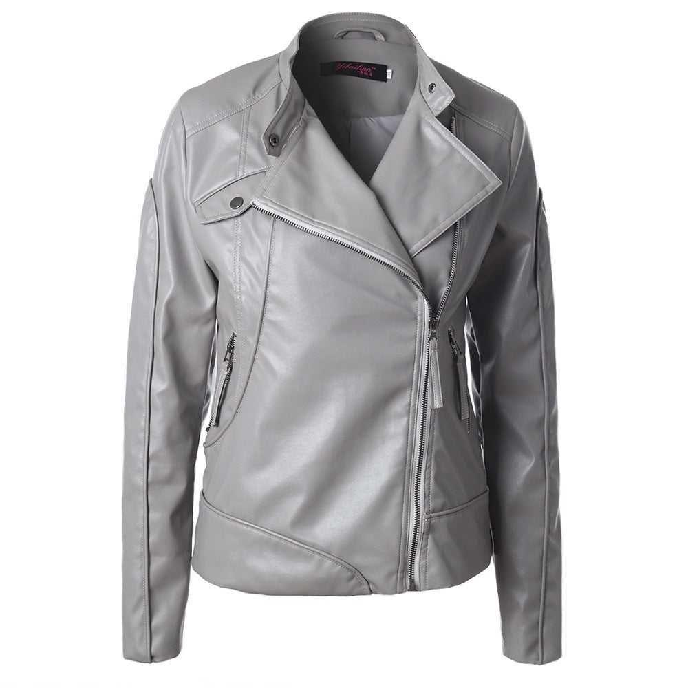 Stand Collar Side Zipper Leather Coat Motorcycle Jacket