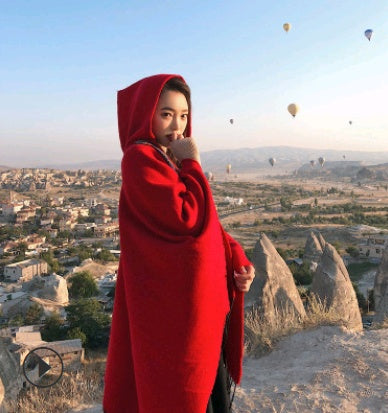 National wind shawl female hooded thick warm Yunnan tibet travel scarf hooded cloak cloak