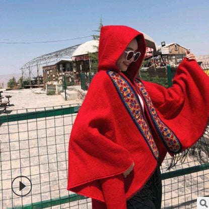 National wind shawl female hooded thick warm Yunnan tibet travel scarf hooded cloak cloak