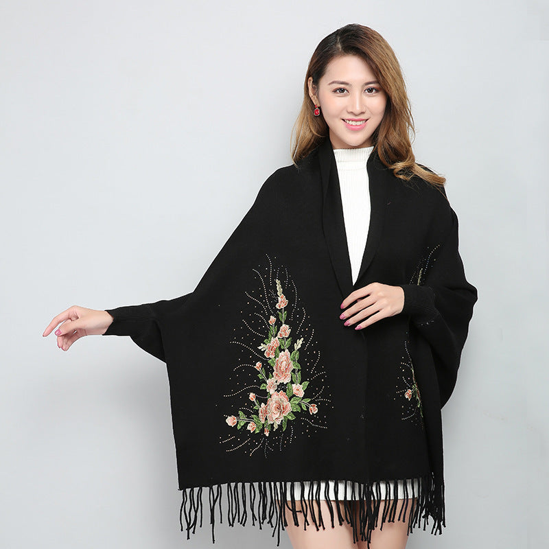 Female winter embroidered shawls with sleeves all-match
