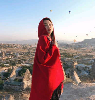 National wind shawl female hooded thick warm Yunnan tibet travel scarf hooded cloak cloak